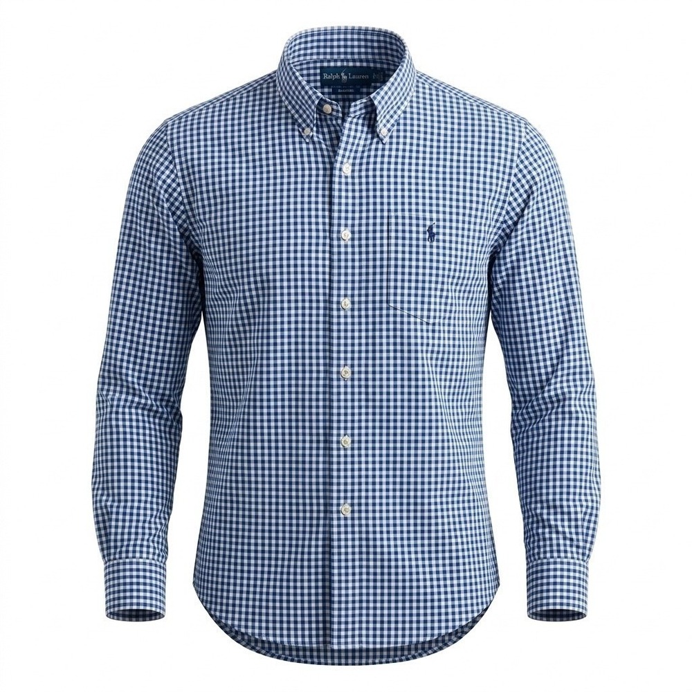 Ralph Lauren Mens Blue Gingham Button Down Shirt Classic Fit Size 16 32/33